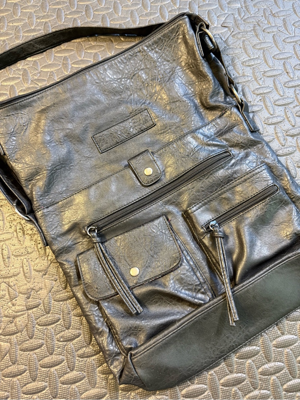 American Eagle Outfitters Black Faux Leather Multi Pocket Crossbody Bag Y2K